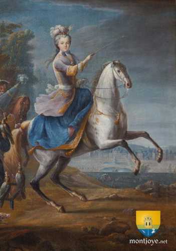 Maria Leszcinska, chasse au faucon près du château de Fontainbleau, fille du roi de Pologne Stanislas Leszczinski, épouse de Louis XV. Evers 1725, par Jean-Baptiste Martin, dit Martin des Batailles
