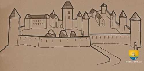 Dessin simplifié du château tel qu&#039;il pouvait être au XVIIe ( plan affichage au donjon )