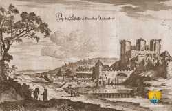 Château de Bourbon l'Archambault - 1650 - Gravure de Mérian Chateau Bourbon Archambault Gravure Merian Israel Sylvestre 1650