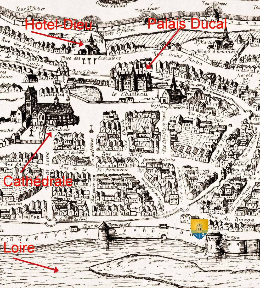 Plan de la ville de Nevers, XVIe, Palais ducal de Nevers