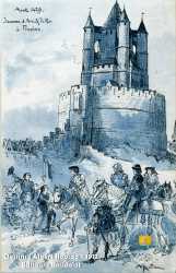Jeanne d'Arc et le Roi à Provins, Août 1429 - Dessin Albert Ro - d'Albert Robida,  carte issue de la série "E" de 72 cartes postales éditées en 1912 par Baudelot Jeanne Darc Et Le Roi A Provins