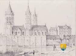 Eglise Saint-Germain-des-Prés, Abbaye et sa fortification aujou - source gallica.bnf.fr Gravure Eglise Saint Germain Des Pres