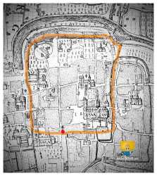 Troyes en 1697, Tracé orange ancienne fortification s Gallo Rom Troyes Carte 1697 Enceinte Gallo Romaine