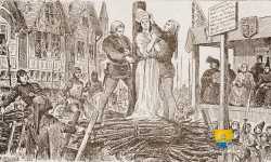 Jeanne d'Arc sur le Bucher à Rouen - dessin de Dascher (1935 ) Jeanne Darc Bucher