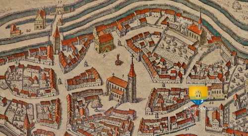Mulhouse en 1642 ( détail ), on voit l&#039;hôtel de ville ( 9)