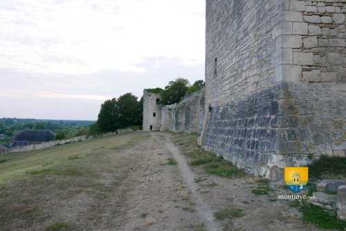 Base de la tour de Cuffy et au fond la tour Perrinet Gressart, on notera le dénivellement important avant d&#039;arriver aux fortifications.